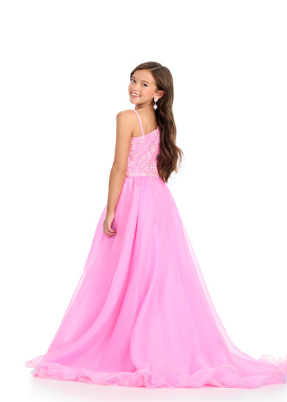 Elevate your little girl's pageant look with the stunning Ashley Lauren Kids 8290 dress. This one shoulder gown boasts intricate beading and a high low layered skirt for a touch of glamour. Perfect for pageants or any special occasion, this dress will make her feel like a true princess.&nbsp;Can you say fabulous? This gorgeous a-line gown features a one shoulder bustier with an intricate beaded design making way to a sweeping organza high low skirt, this dress is the definition of perfection!

One Shoulder 