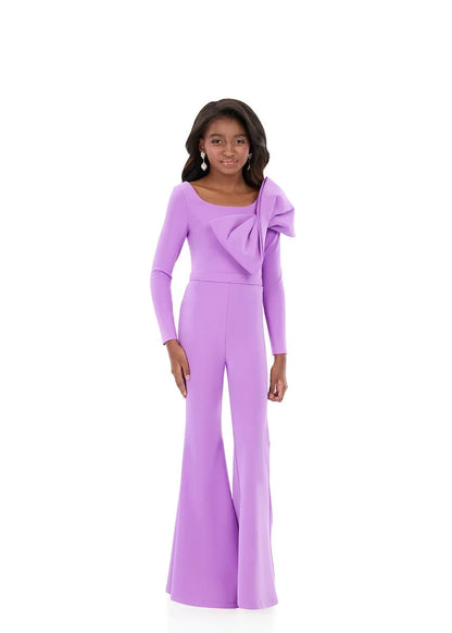 ASHLEYlauren 8327 One Shoulder Girls Jumpsuit Bow Long Sleeves