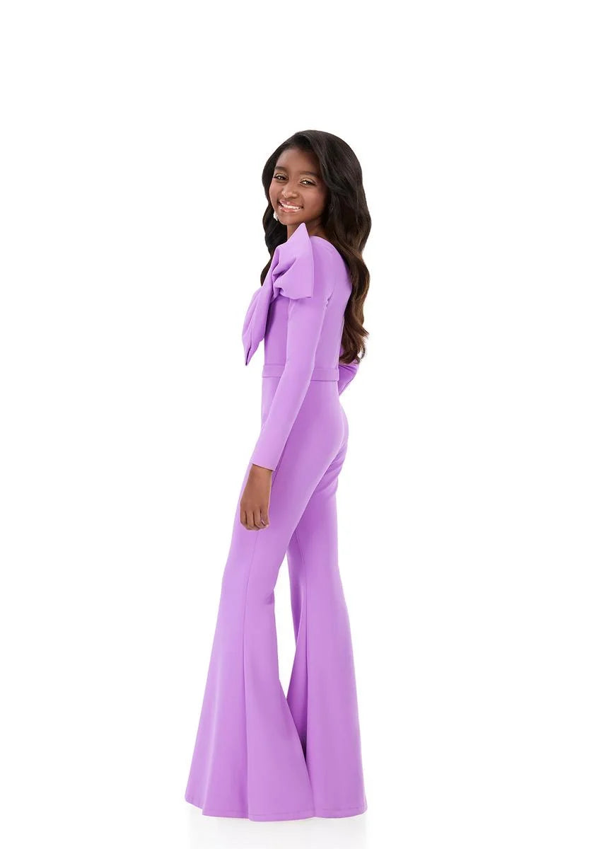 ASHLEYlauren 8327 One Shoulder Girls Jumpsuit Bow Long Sleeves