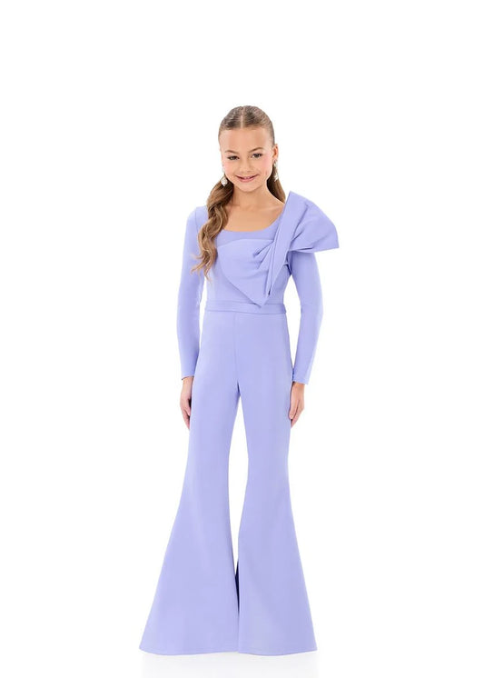 ASHLEYlauren 8327 One Shoulder Girls Jumpsuit Bow Long Sleeves