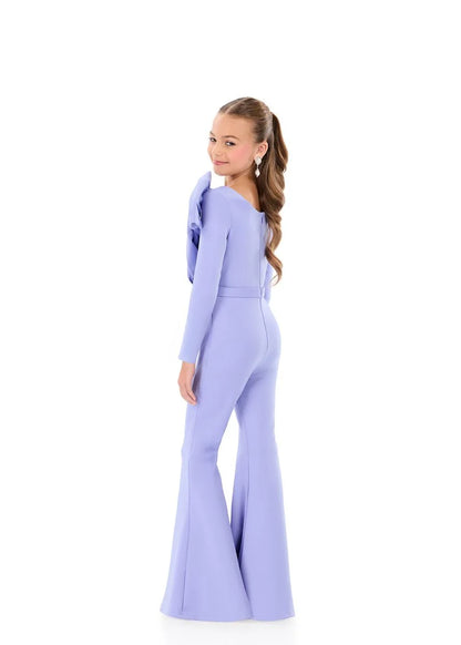 ASHLEYlauren 8327 One Shoulder Girls Jumpsuit Bow Long Sleeves