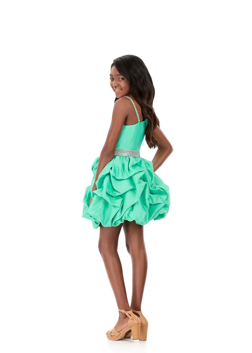 ASHLEYlauren 8329 Girls Short Dress Bubble Skirt with Pickups One Shoulder
