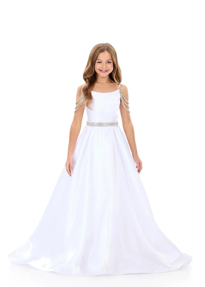 Ashley Lauren 8333 Kids Satin Pageant Dress Crystal Straps