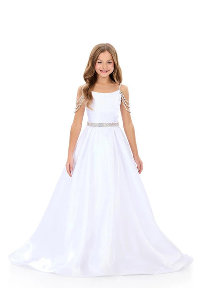 Ashley Lauren 8333 Kids Satin Pageant Dress Crystal Straps
