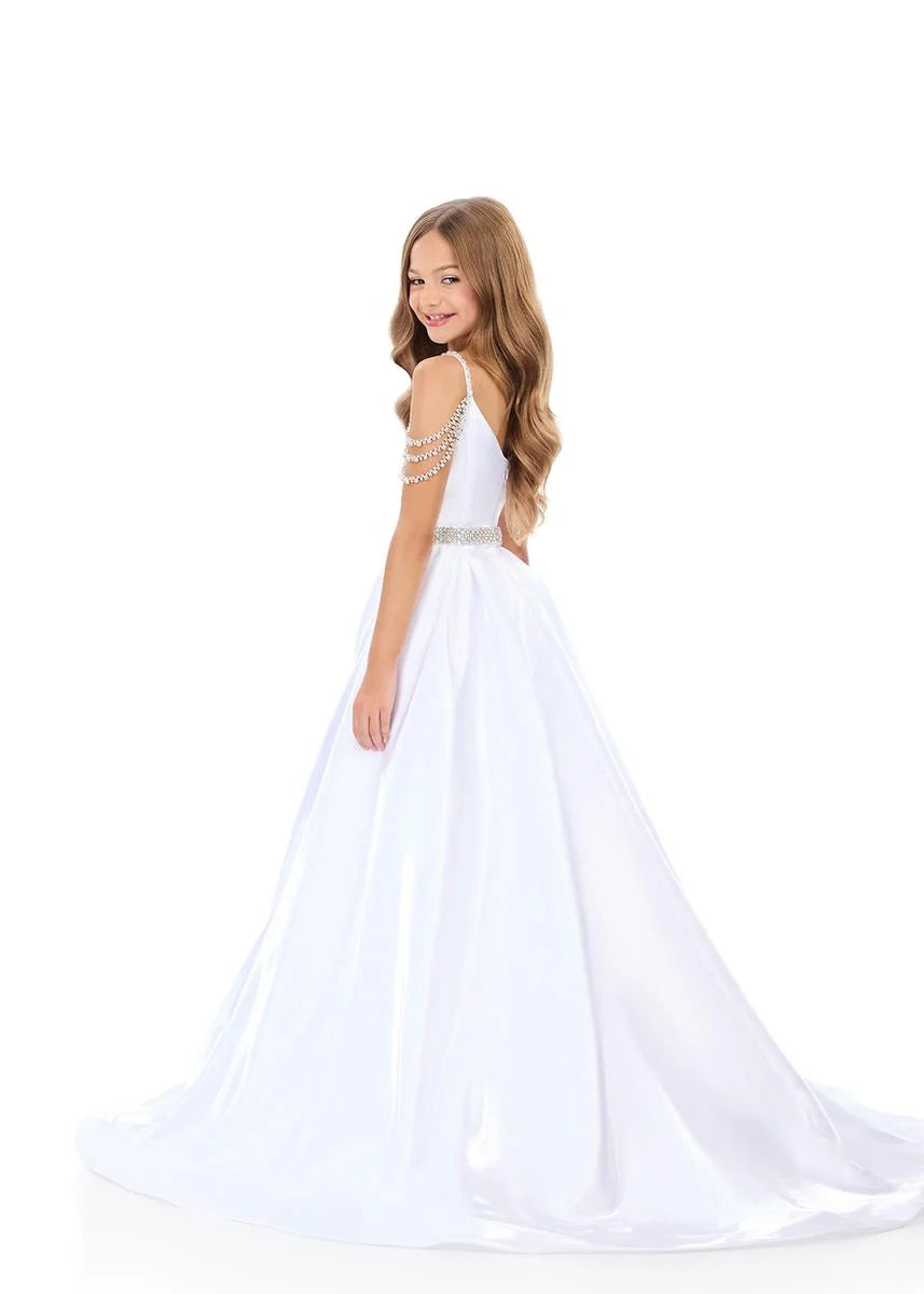 Ashley Lauren 8333 Kids Satin Pageant Dress Crystal Straps
