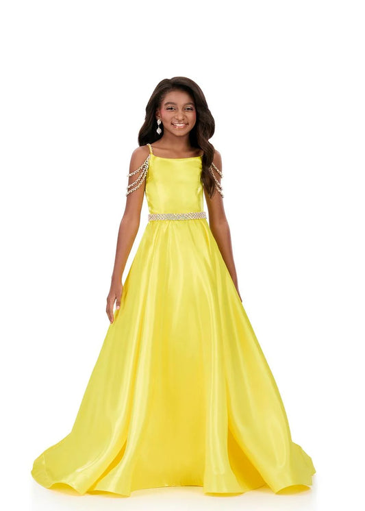 Ashley Lauren 8333 Girls Satin Pageant Dress Crystal Straps