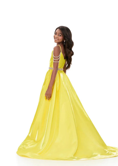 Ashley Lauren 8333 Kids Satin Pageant Dress Crystal Straps