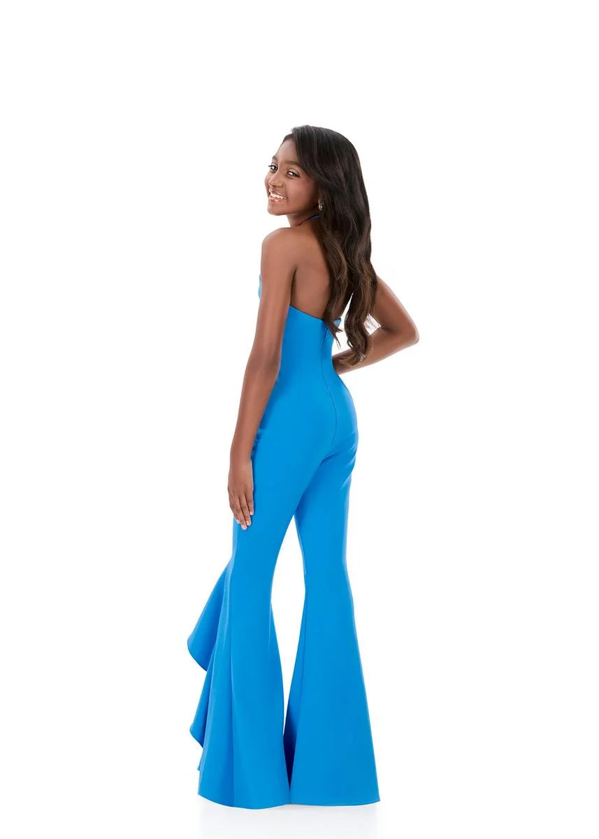 ASHLEYlauren 8337 Kids Scuba Jumpsuit halter neckline ruffle pants