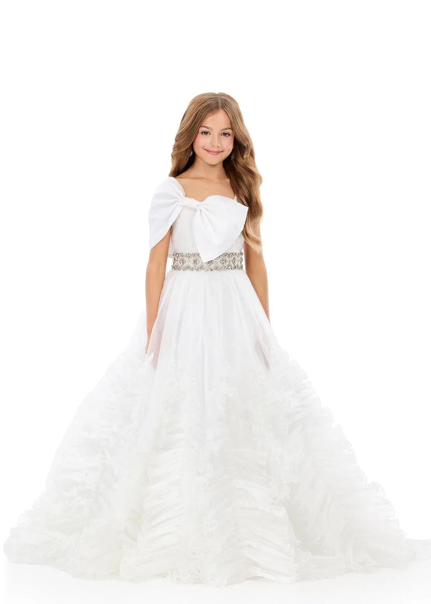 ASHLEYlauren 8338 Kids Organza Ball Gown Bow Bodice Ruffles