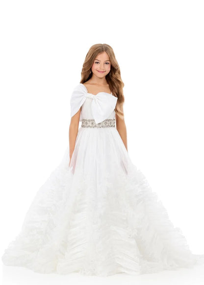 ASHLEYlauren 8338 Kids Organza Ball Gown Bow Bodice Ruffles