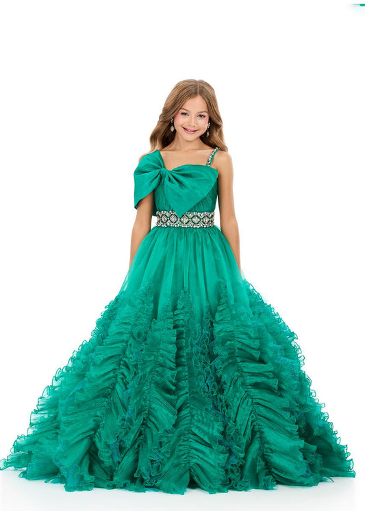 ASHLEYlauren 8338 Kids Organza Ball Gown Bow Bodice Ruffles