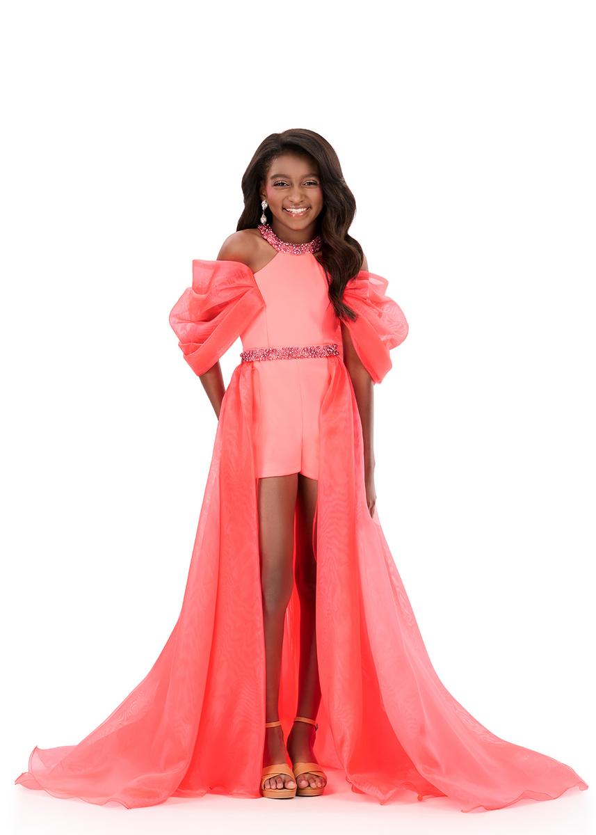 ASHLEYlauren 8339 Kids Romper with Overskirt Dramatic Puff Sleeves