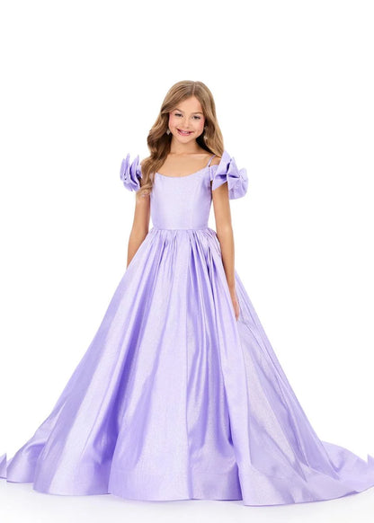 ASHLEYlauren 8349 Girls Bow Sleeve Ball Gown Pageant Dress