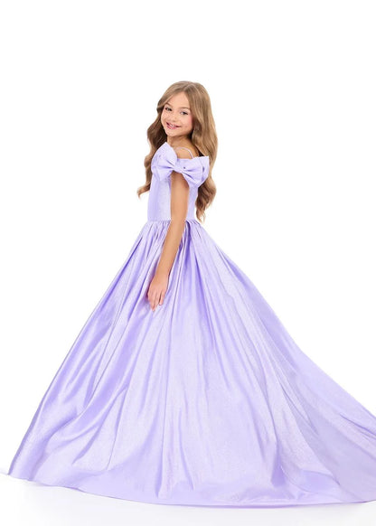 ASHLEYlauren 8349 Girls Bow Sleeve Ball Gown Pageant Dress