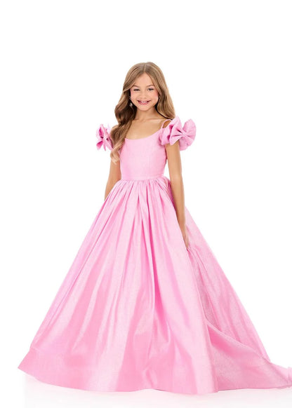 ASHLEYlauren 8349 Girls Bow Sleeve Ball Gown Pageant Dress
