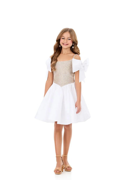 ASHLEYlauren 8354 Girls Bow Sleeves Short Dress