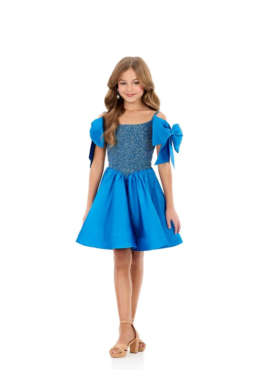 ASHLEYlauren 8354 Girls Bow Sleeves Short Dress