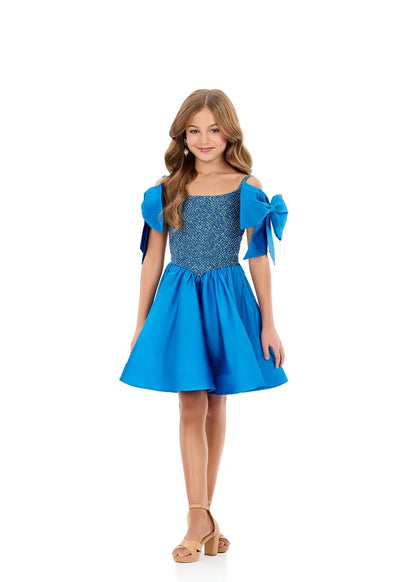 ASHLEYlauren 8354 Girls Bow Sleeves Short Dress