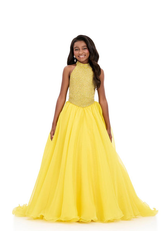 ASHLEYlauren 8355 Girls Pageant Gown High Neckline