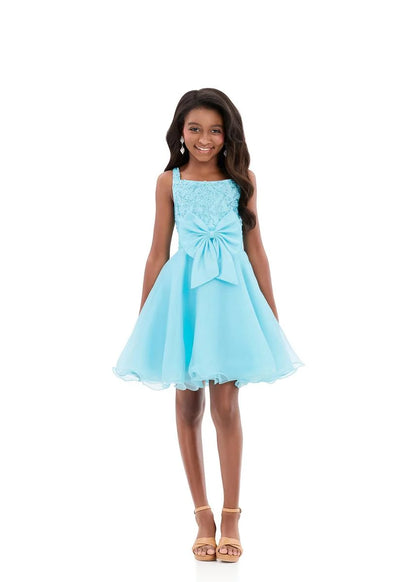 ASHLEYlauren 8359 Girls short dress heat set bodice flowy organza skirt