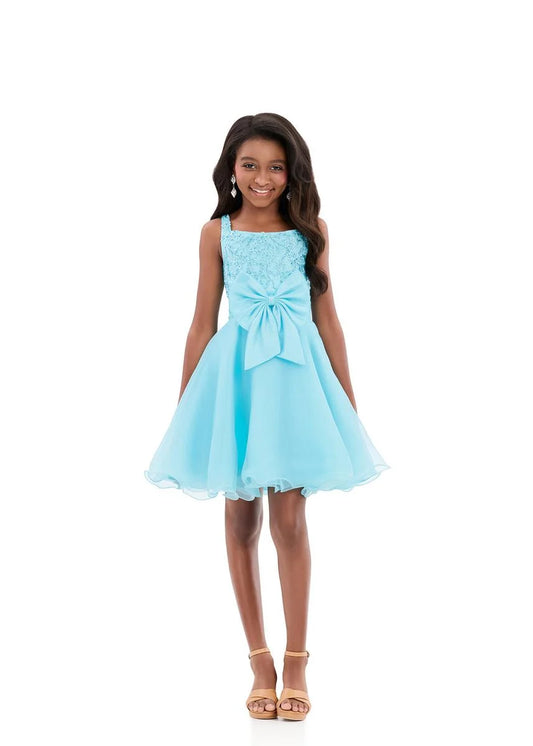 ASHLEYlauren 8359 Girls short dress heat set bodice flowy organza skirt