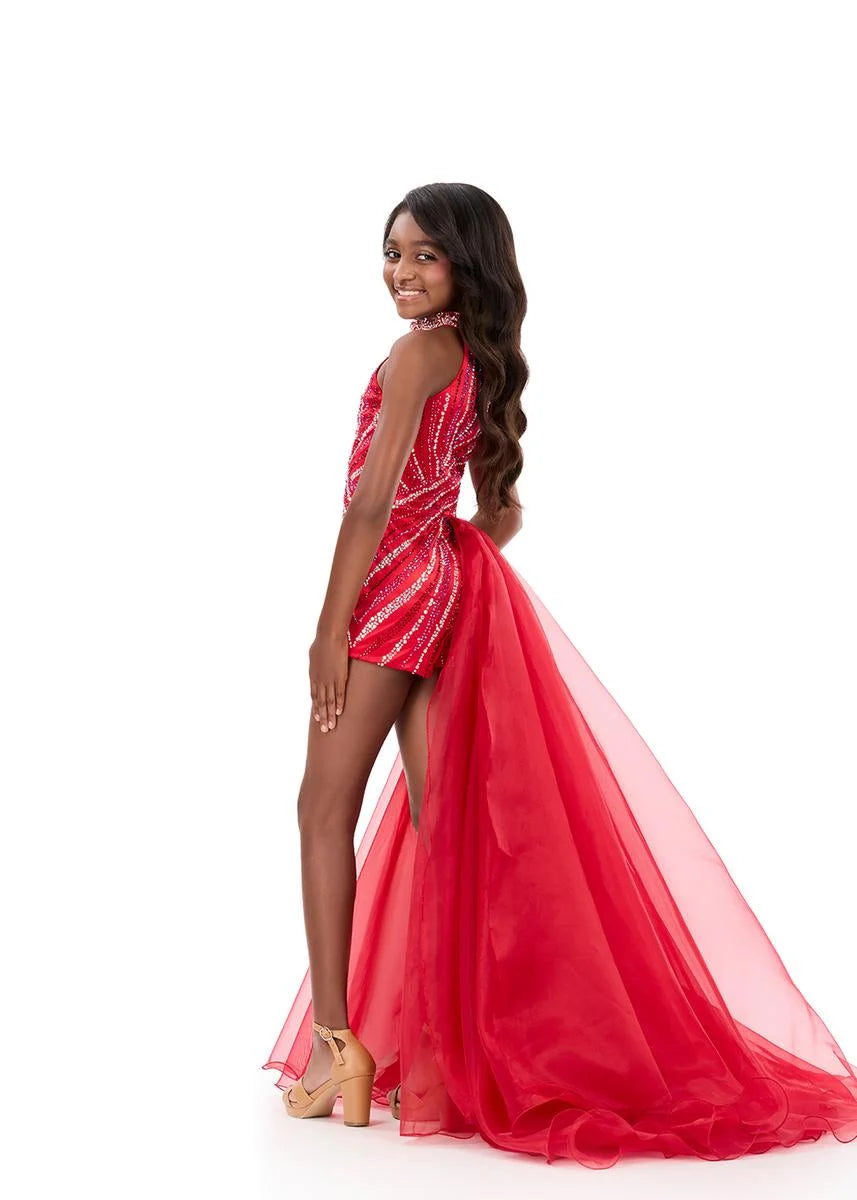 ASHLEYlauren 8364 Girls pageant romper with side skirt