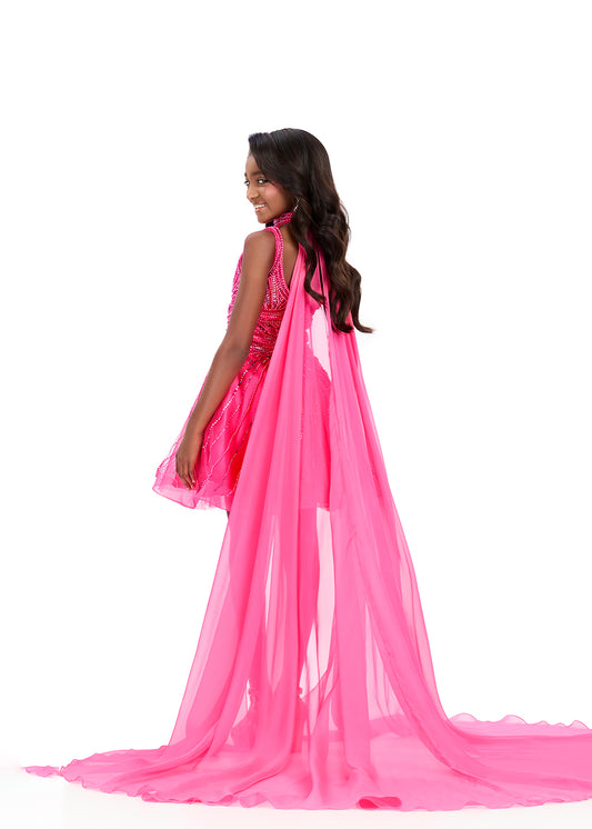 ASHLEYlauren 8365 Girls Short Dress with Choker Cape