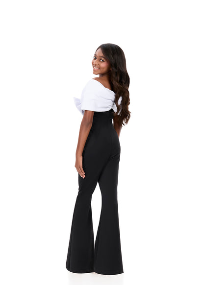 Ashleylauren 8372 kids pageant jumpsuit bow neckline