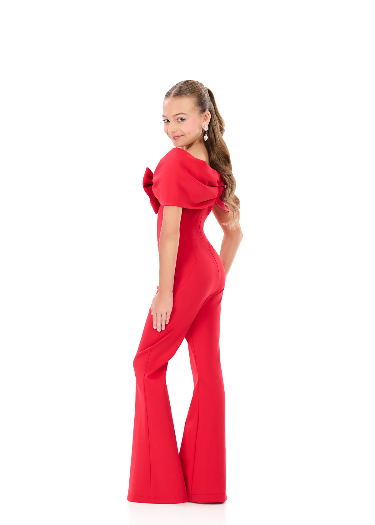 Ashleylauren 8372 kids pageant jumpsuit bow neckline