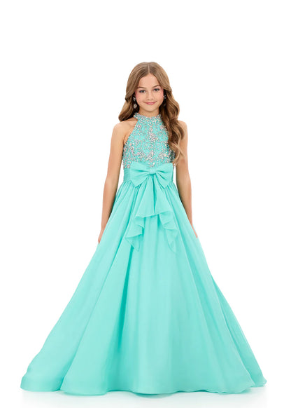 Ashleylauren 8377 Girls A Line Pageant Dress Halter Neckline