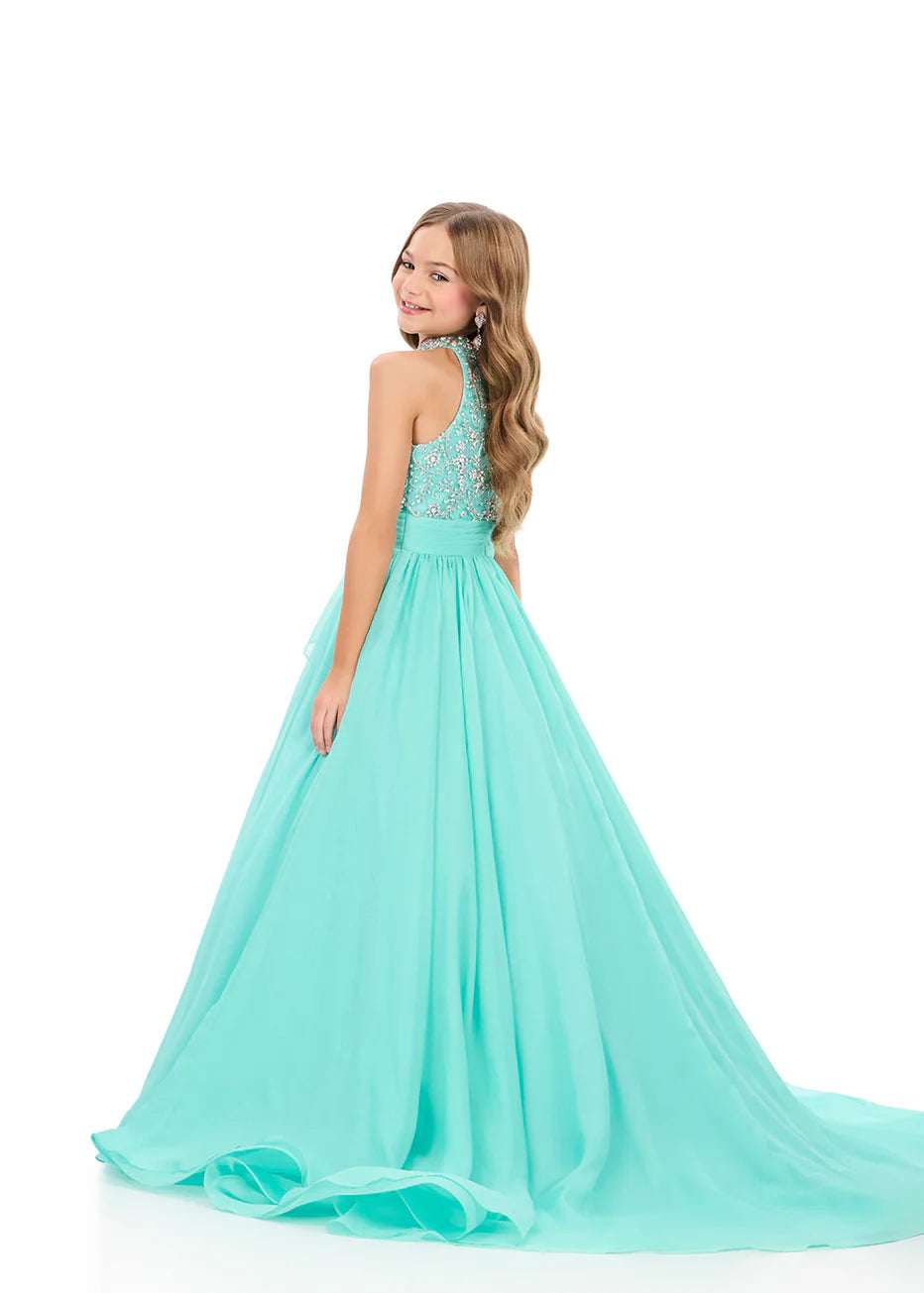Ashleylauren 8377 Girls A Line Pageant Dress Halter Neckline