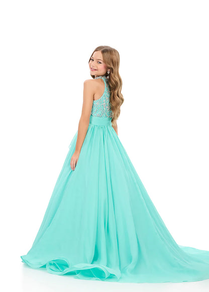 Ashleylauren 8377 Girls A Line Pageant Dress Halter Neckline