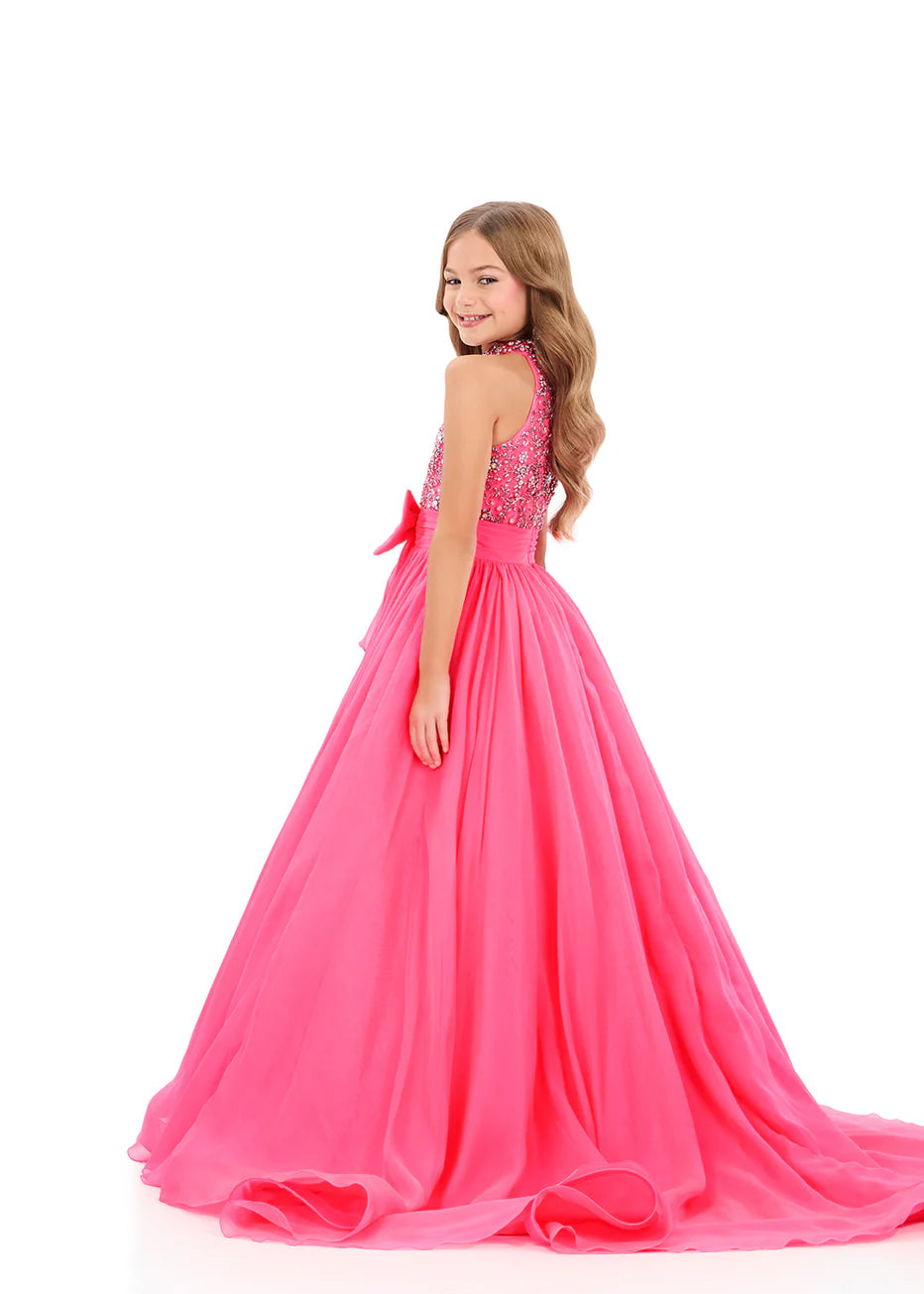 Ashleylauren 8377 Girls A Line Pageant Dress Halter Neckline