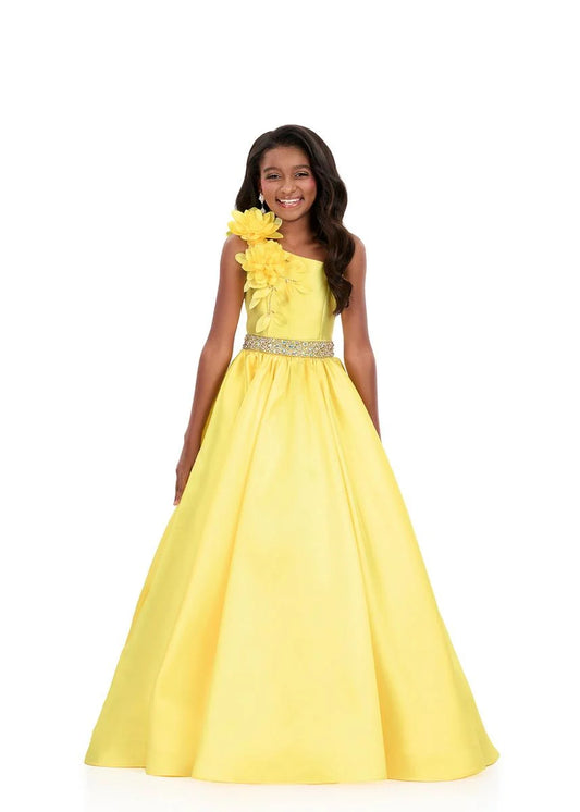 Ashleylauren 8379 Girls Pageant Dress A line One Shoulder