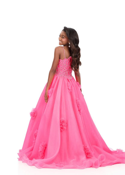 Ashleylauren 8381 Girls Pageant Dress One Shoulder Heavy Crystal Beading