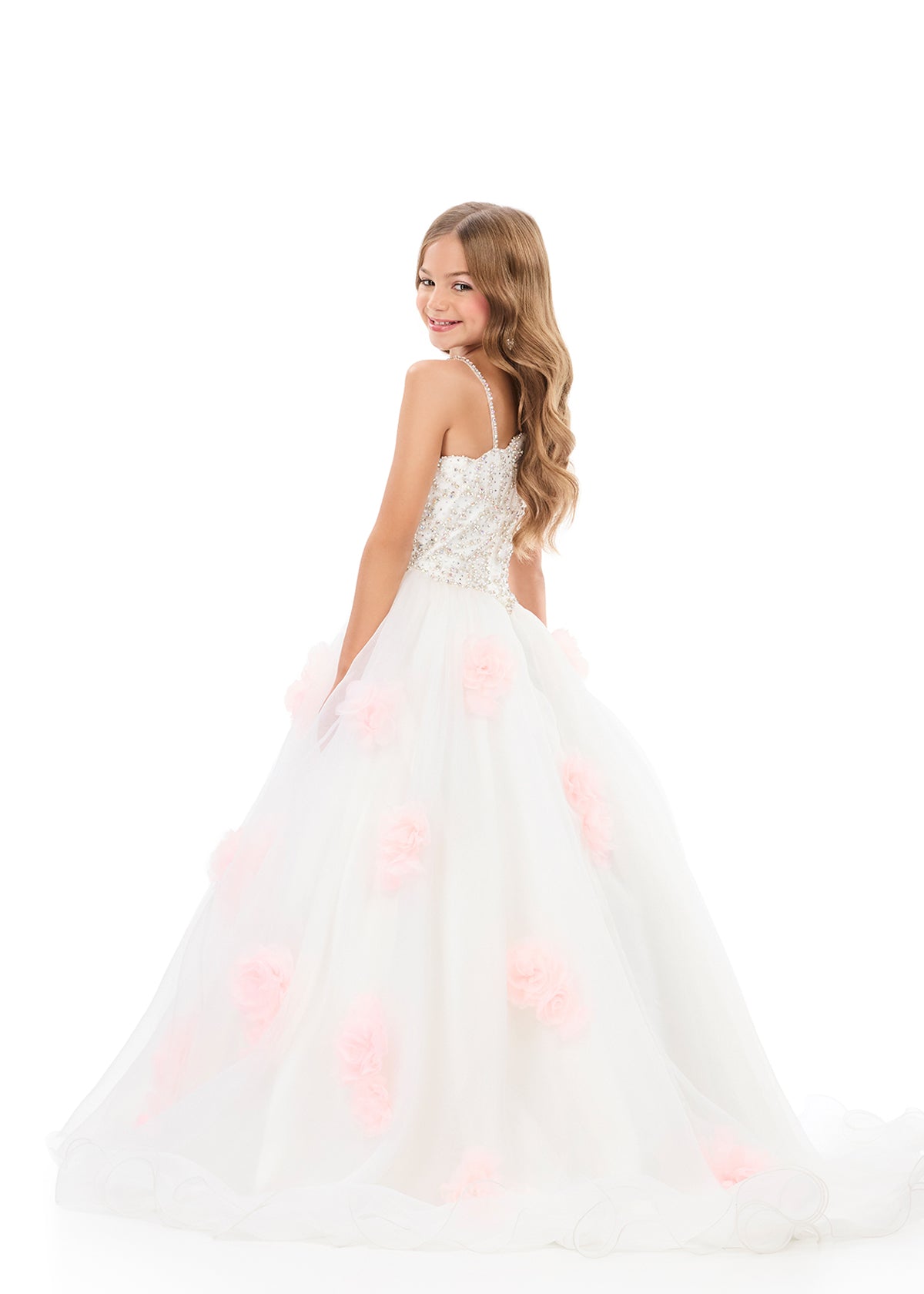 Ashleylauren 8381 Girls Pageant Dress One Shoulder Heavy Crystal Beading