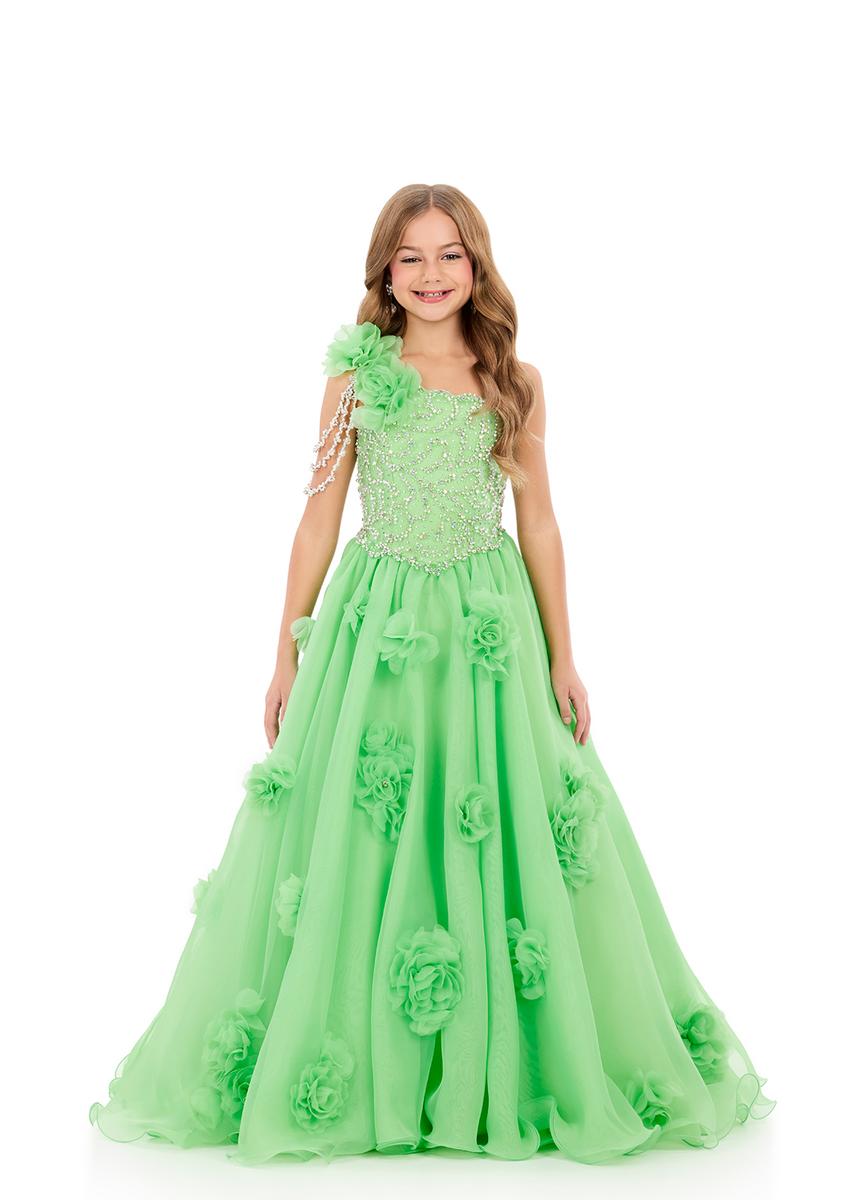 Ashleylauren 8381 Girls Pageant Dress One Shoulder Heavy Crystal Beading
