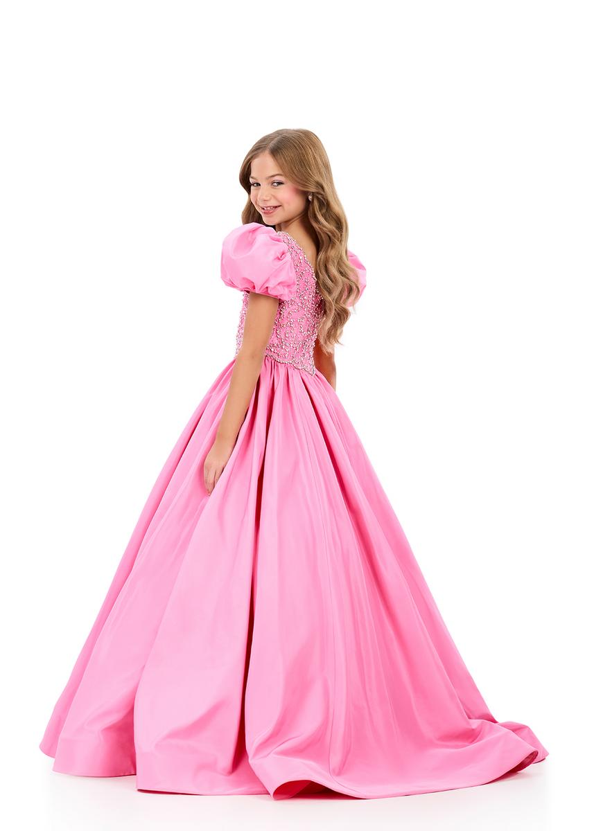 ASHLEYlauren 8386 Girls Pageant Dress Puff Sleeves Ballgown