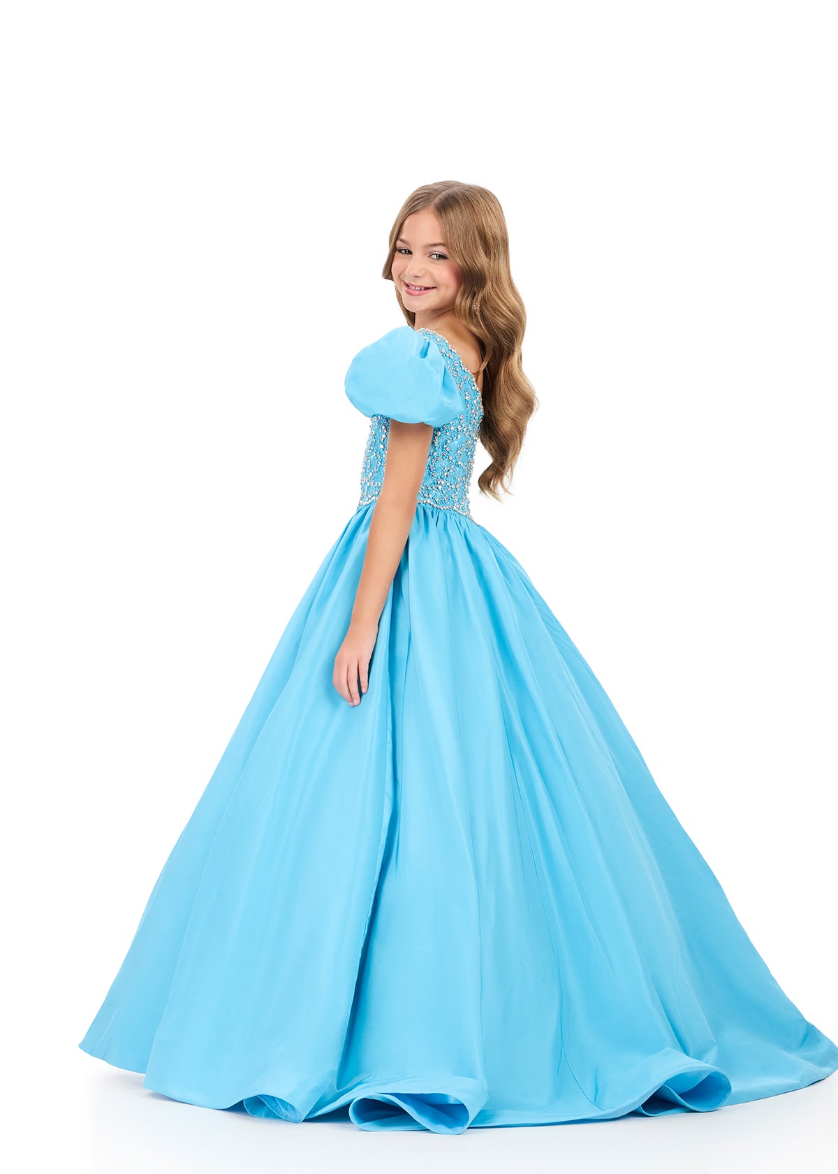 ASHLEYlauren 8386 Girls Pageant Dress Puff Sleeves Ballgown