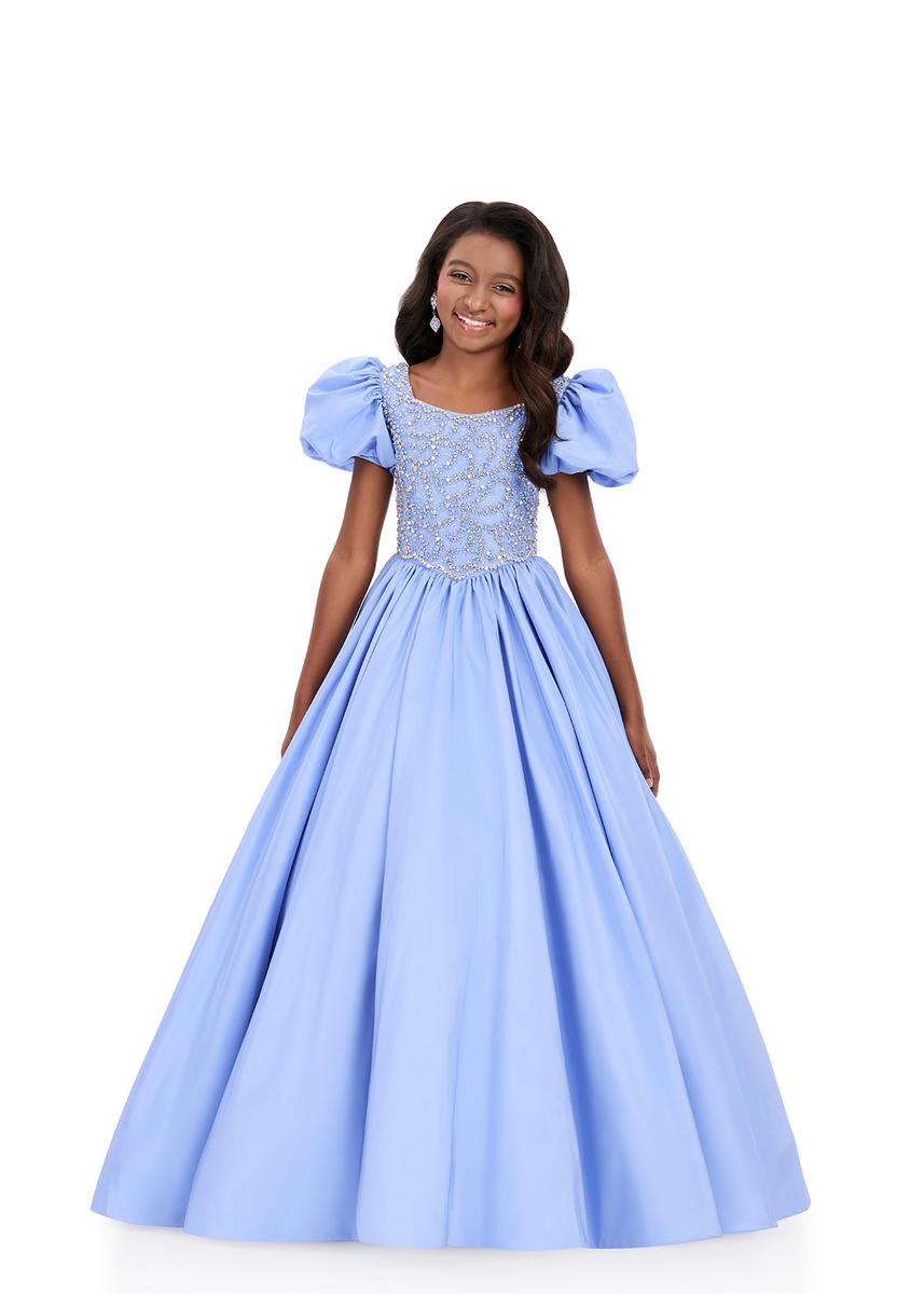 ASHLEYlauren 8386 Girls Pageant Dress Puff Sleeves Ballgown
