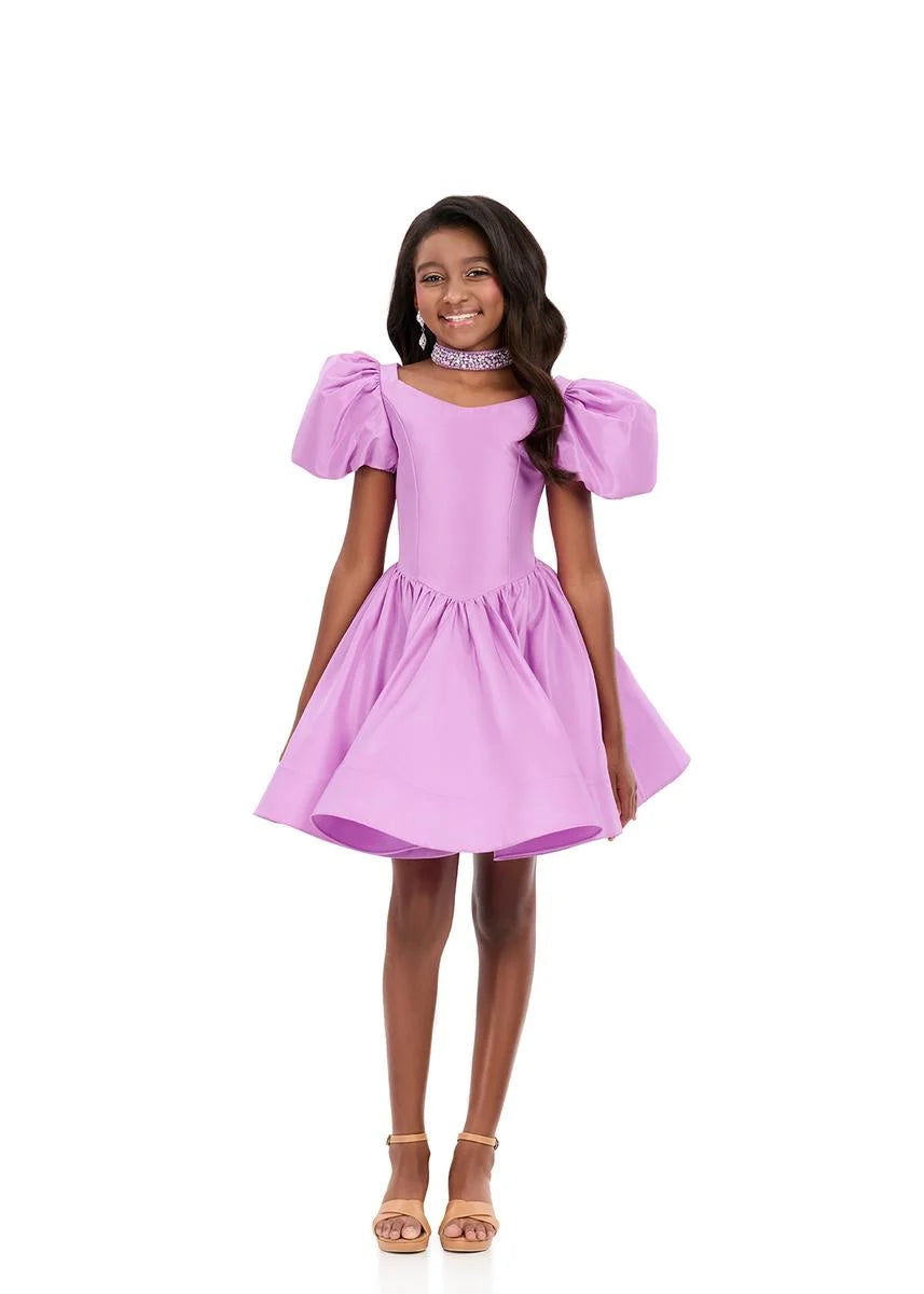short dress with puff sleeves ASHLEYlauren 8387 Girls Short Dress Puff Sleeves Lilac / 4