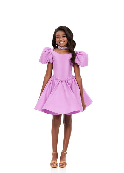 ASHLEYlauren 8387 Girls Short Dress Puff Sleeves
