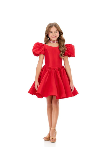 ASHLEYlauren 8387 Girls Short Dress Puff Sleeves