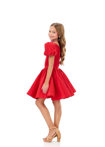 ASHLEYlauren 8387 Girls Short Dress Puff Sleeves