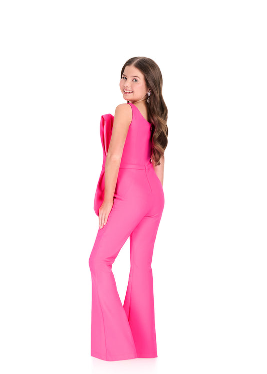 ASHLEYlauren 8404 Size 12 Hot Pink Girls Jumpsuit Pageant Bow
