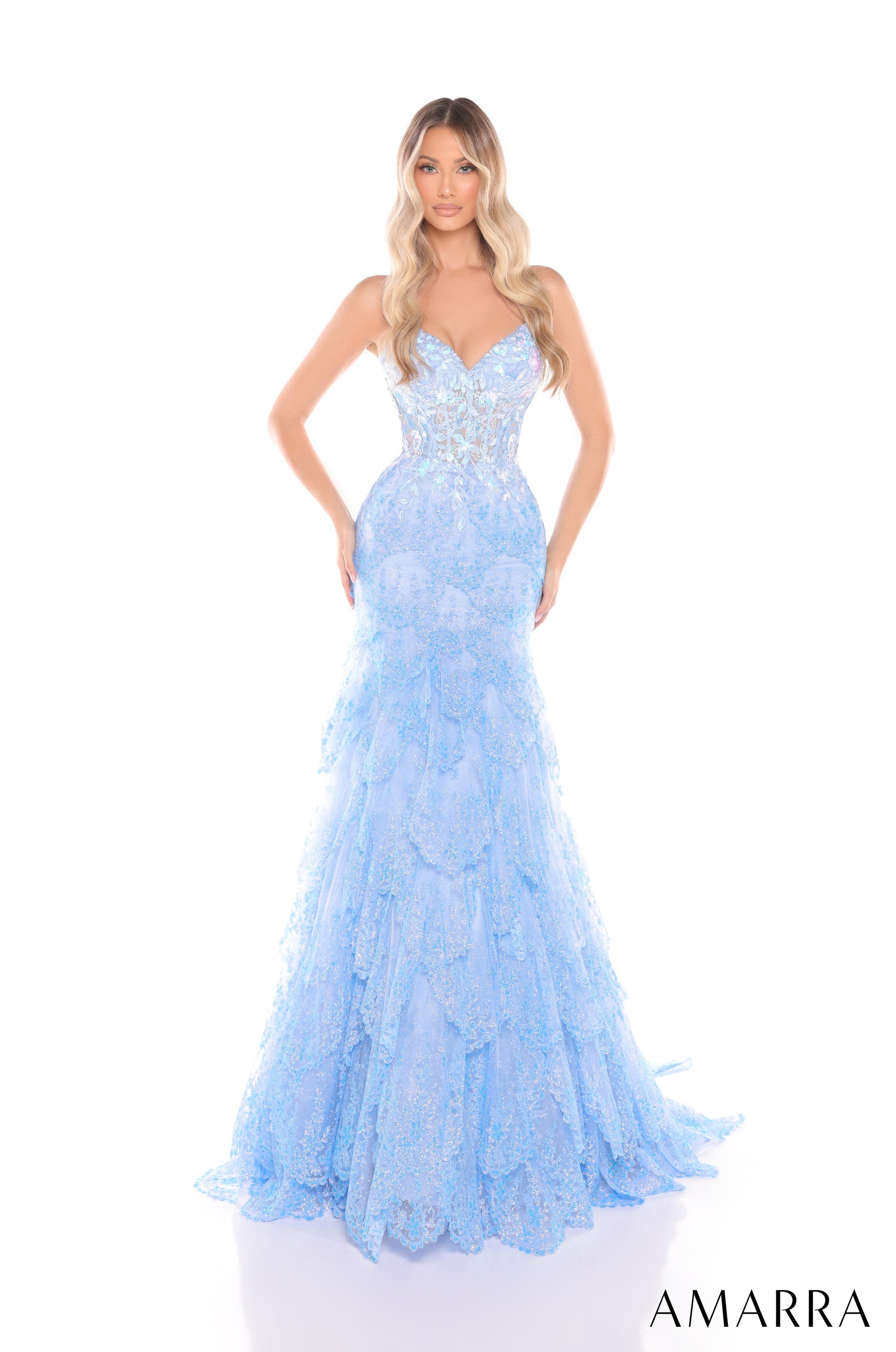 periwinkle mermaid prom dress Rachel Allan 50339 Long Mermaid Formal Ruffled Prom Dress The Dress Outlet