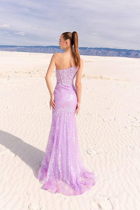 Experience the elegance and sophistication of Vienna Prom's 8868 Long Prom Dress. With a stunning mermaid silhouette, one shoulder design, and corset train, this gown exudes glamour and style. Be the star of your next formal event with this show-stopping pageant gown.