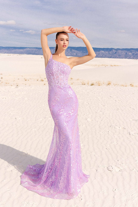 Experience the elegance and sophistication of Vienna Prom's 8868 Long Prom Dress. With a stunning mermaid silhouette, one shoulder design, and corset train, this gown exudes glamour and style. Be the star of your next formal event with this show-stopping pageant gown.