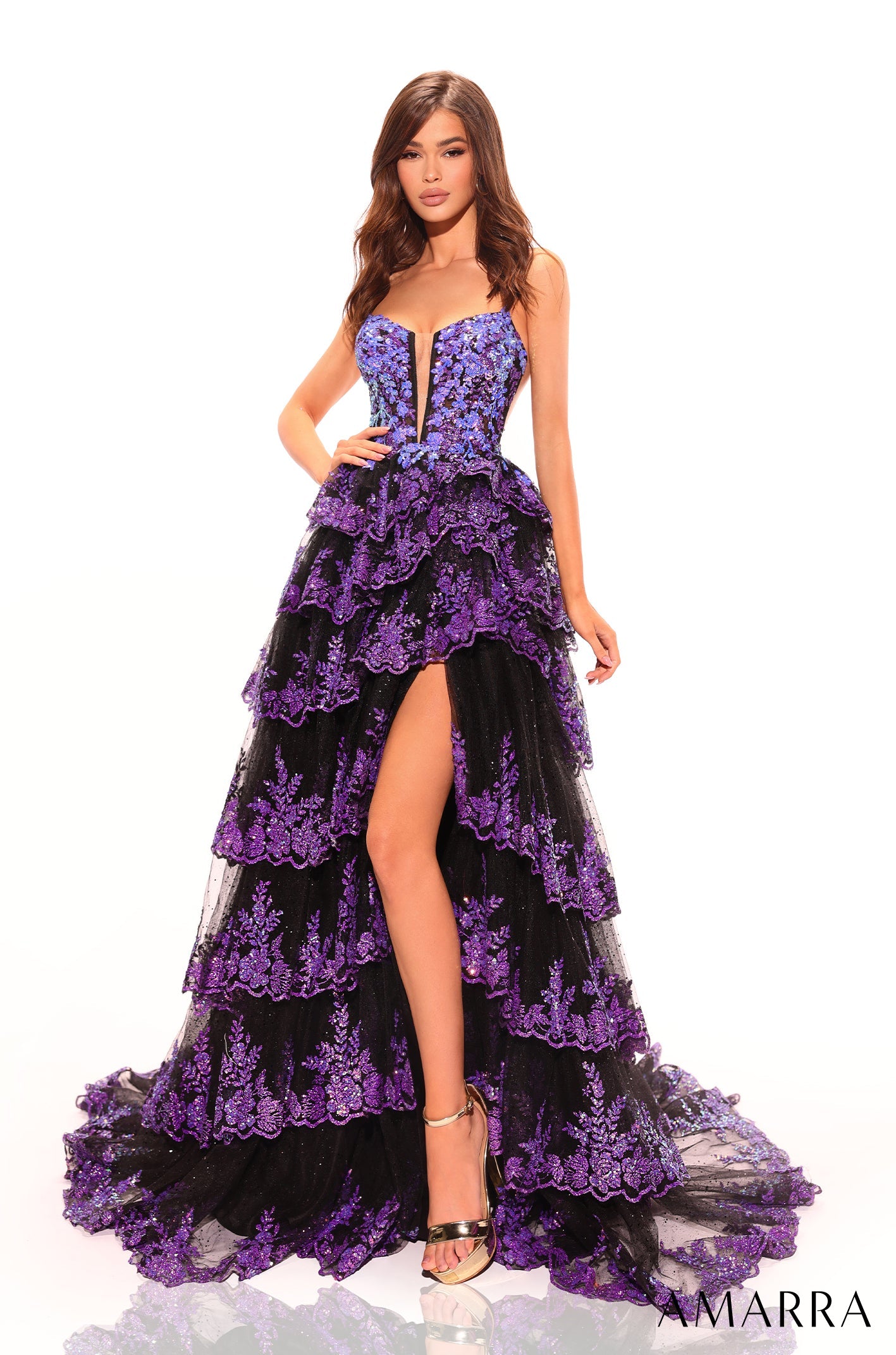 Amarra 88745 Size 12 Fuchsia Sequin Layer Maxi Slit Sheer Corset Prom Dress A Line Pageant Gown Formal Amarra 88745 Size 12 Fuchsia Sequin Layer Maxi Slit Sheer Corset Prom Dress A Line Pageant Gown Formal