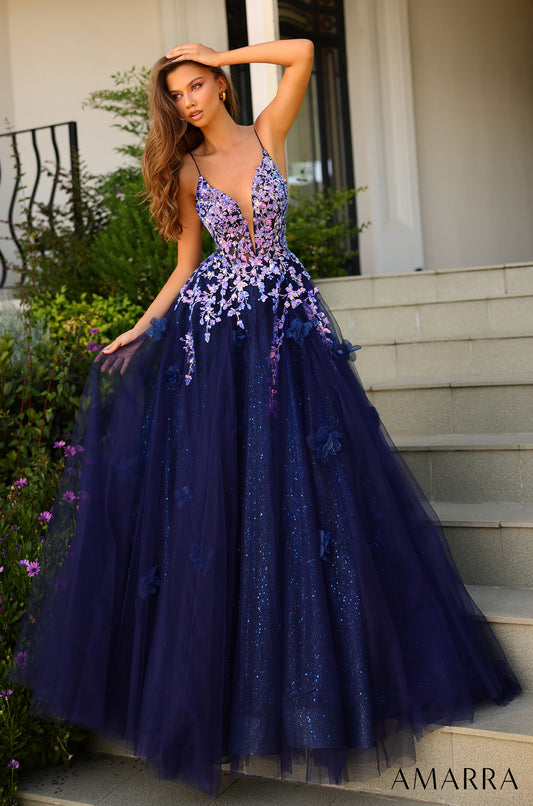 This Amarra 88857 dress is the perfect addition to any formal event. With a long, sheer sequin A-line cut, and a backless design, it's sure to turn heads. The elegant and sophisticated style will make you stand out in any pageant or prom. This sparkling A-line prom dress is a fairy tale dream come true!